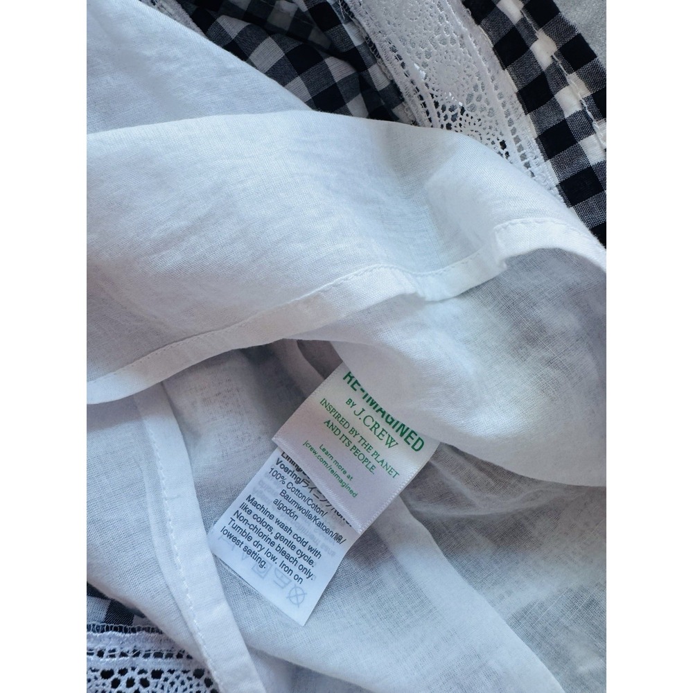J.Crew Gingham Lace Trim Peasant Blouse XS Cottagecore Puff Sleeve Cotton Top - Picture 5 of 7